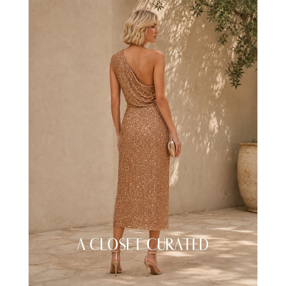 Sachin & Babi Carmen Sequin Midi Dress 12 Gold NWT - Picture 2 of 10